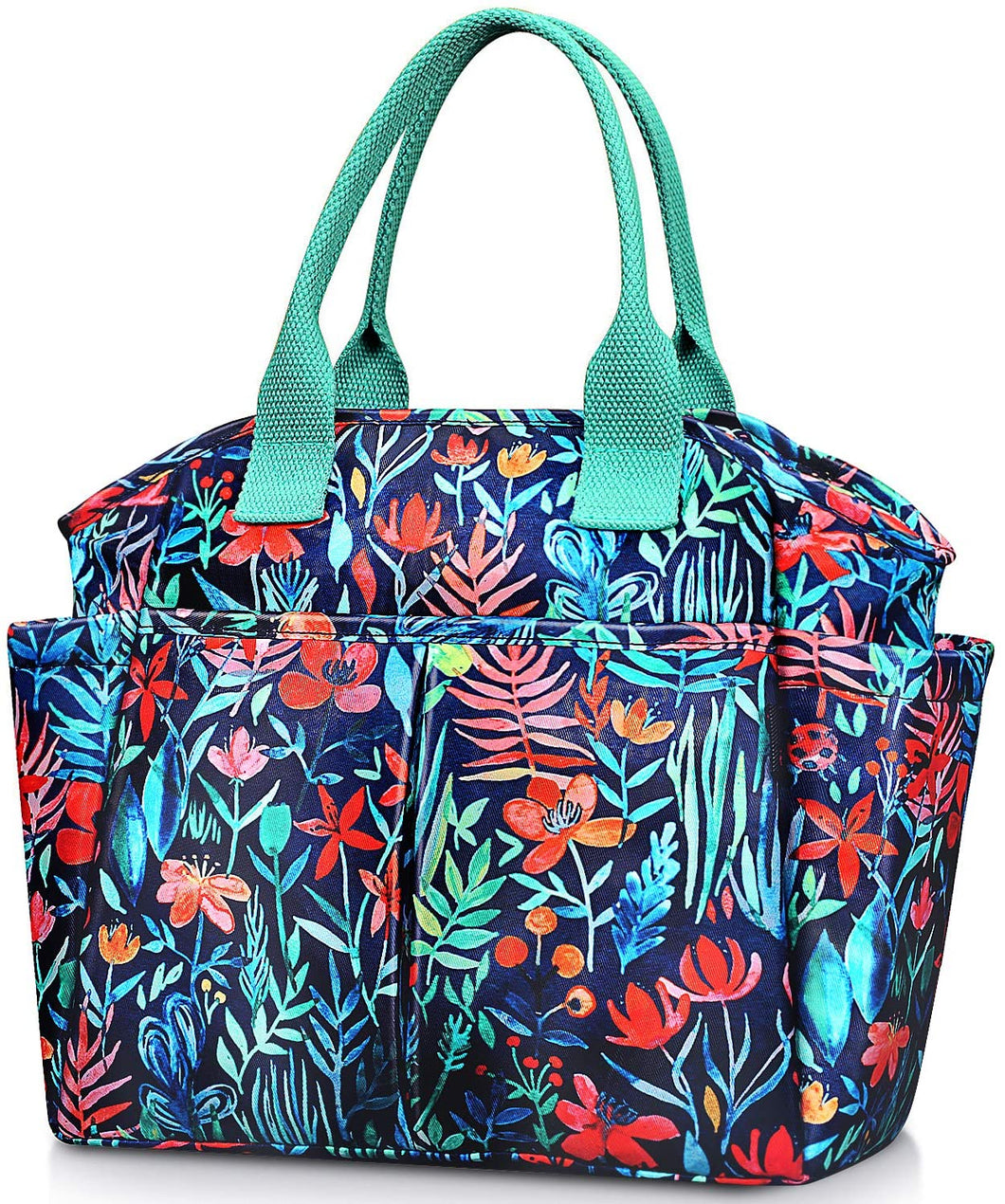 Insulated Lunch Bag, Leakproof Lunch Cooler with Front and Side Pockets - Jungle Night